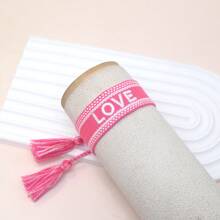 One Piece Embroidery Bohemian Handmade Tassel Woven Bracelet With "Love" Alphabet Pattern - Pink - View 3