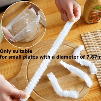 100/50 st Engångsfilm för fräsch förvaring, engångsplastfolie Kylskåp Köksrester Ris Fruktmat Plastförseglat färskt lock, Anti-luktsäkert Dammtätt frysskydd, Kylskåp Fresh Keeping Cover, Kökstillbehör, Lämplig endast för små tallrikar med En diameter på 7,87 tum