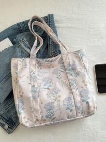Women's Fashion Floral Print Large Capacity Tote Bag, Sewing Craft Shoulder Bag, Fabric Handbag, Suitable For Teenage Girls, Female College Students, Novices And White-Collar Workers, Suitable For Office, University, Work, Business, Commuting, Outdoor, Travel, Outing, Literary School Bag & Bookbag For Women Or Students, Perfect For Books, Shopping, Back To School And More