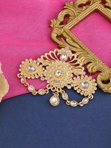 1 件阿拉伯风格精致高贵吊坠水钻装饰和链条，适合女性，非常适合婚礼、宴会和派对，可以作为带扣或胸针佩戴在围巾上