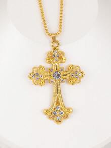 1入新款時尚巴洛克風格十字項鍊，潮流歐洲復古設計，鑲嵌鑽石，黃金色大吊墜，男士迷人飾品，生日禮物，長毛衣鏈，多功能裝飾配件，時尚珠寶吊墜批發，適合男女日常穿著。 - 巴洛克風項鍊 - 查看 23