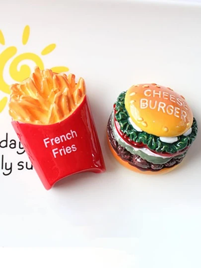 1pc/2pcs/4pcs 3D Potato Fries & Burger Resin Fridge Magnet, Creative Home Decor Sticker Best Gifts Birthday School Decor School Surprise Dormitory Decor Back To School Room Decor School Supplies