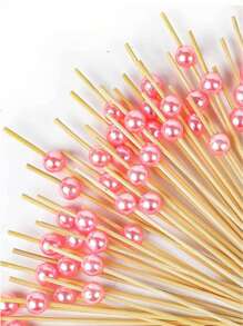 200 pièces/100 pièces/50 pièces/20 pièces/10 pièces Brochettes jetables en bambou. Design créatif de perles roses, parfait pour la cuisine, la table à manger et les fêtes, la cuisine, les cadeaux de Noël