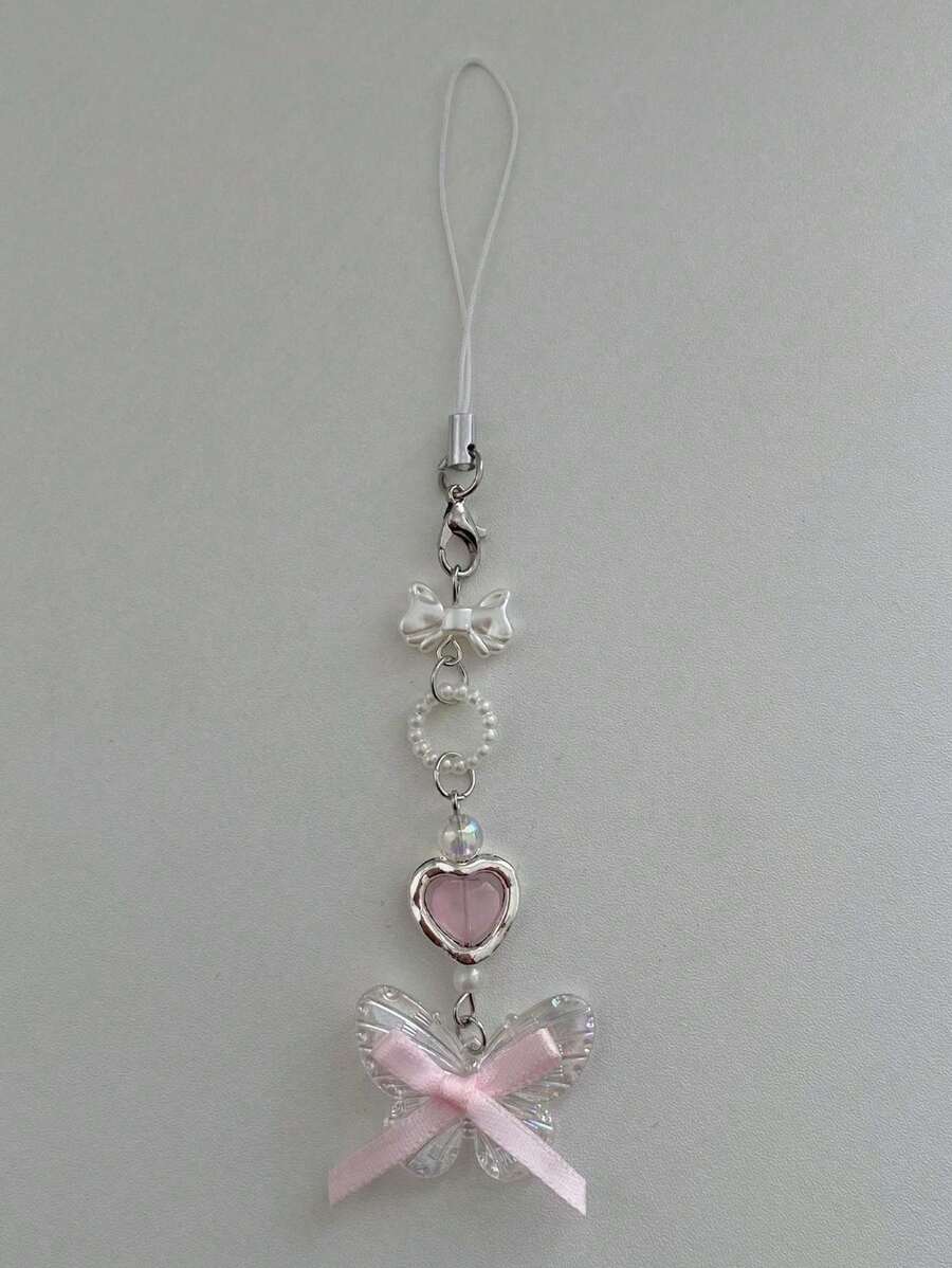 1 chiếc Y2k Ngọt Ngào Mát Mẻ Bướm Ngọc Trai Giả Dây Điện Thoại Cho Phụ Nữ Bé Gái - Phụ Kiện Mặt Dây Chuyền Thời Trang Valentine - Loại bướm - Xem 1