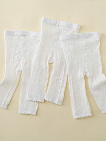 3 件装女童纯色透气 7/8 长度紧身裤，适合日常穿着，四季皆宜