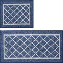 Kitchen-Rugs-Washable-Kitchen-Mats-For-Floor Non-Slip Kitchen Mats Set Of 2 Absorbent Kitchen Runner Navy Blue With TPR Backing 20x30inch/20x48inch - 藍色 - 查看 8