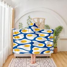 One Egg Blue Pattern Flannel Blanket, Gift Square Blanket, Soft And Comfortable. - Blue and White - View 2