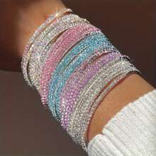 G-S Many Pcs Set Of Exquisite Colorful Rhinestones Inlaid Bracelet Alloy Jewelry Bohemian Luxury Style Female Party Stackable Hand Chain - Rhinestone Stretch Bracelet - View 9