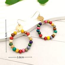 Một Đôi Bông Tai Vòng Gỗ Phong Cách Bohemian Màu Sắc Ngẫu Nhiên Cho Nữ Với Hạt 6 Mm, Bông Tai Phong Cách Tối Giản Ngọt Ngào Và Tươi Mát Từ Nhật Bản, Hàn Quốc, Châu Âu Và Châu Mỹ - Một cặp khuyên tai - Xem 5