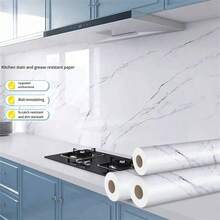 1入組塑料廚房大理石紋卷貼紙防水、防油、厚實、耐高溫、自粘牆紙、牆貼，適用於家庭爐灶和牆壁裝飾