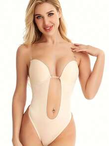 1 pièce Body sans bretelle invisible et moulant pour le sport en extérieur. Soutien-gorge sans marque, gaine sculptante en V profond, gaine sculptante avec poitrine galbée, convient comme sous-vêtement, pour le fitness à la maison, le yoga, la natation, les fêtes de lingerie, etc.