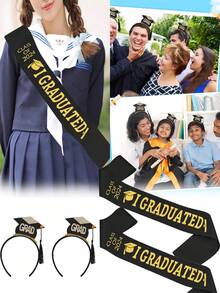 1 套畢業季 Grad 頭帶肩帶畢業禮服套裝,2024 年畢業典禮舞蹈表演畢業派對裝飾,適合學校畢業派對裝飾套裝 - 彩色 - 查看 1