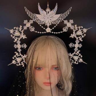 1pc Women Multi-Color Metal Wing Elastic Clip Lolita Halo Headband, Suitable For Catwalk, Photoshoot, Role Play, And Other Occasions Halloween Witch Snowflake