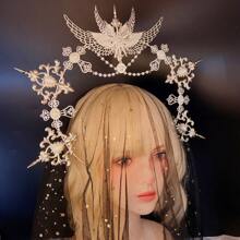 1pc Women Multi-Color Metal Wing Elastic Clip Lolita Halo Headband, Suitable For Catwalk, Photoshoot, Role Play, And Other Occasions Halloween Witch Snowflake - Multicolor - View 9