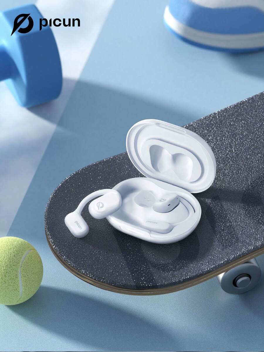 Picun QW-10 OWS 開放式音響藍牙耳機，具有觸控條和ENC降噪功能，超長續航力，耳掛式，非入耳式運動耳機 - 黑色 - 查看 1