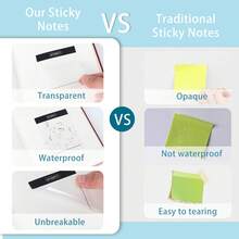 8 Pack 400Pcs Transparent Sticky Notes See Through Waterproof Self-Stick, Message Notes Tabs Reusable Note Pads Paper Sticky Notes, Suitable For Studying Writing School Offices - Clear - View 3