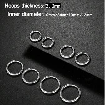 Medical Stainless Steel Huggie Hoop Earrings 8mm 10mm 12mm 14mm Allergy Resistant Earring Hoop Cartilage Spiral Earlobe Hinged Sleeping Earrings For Men Women Girls (Black Steel Gold Rose Gold)