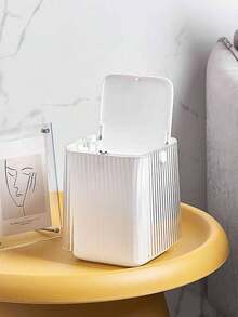 1入組按壓式桌面垃圾桶帶蓋，小型塑料廢物存儲箱，適用於家庭、辦公室、汽車使用、臥室、客廳 - 白色 - 查看 4