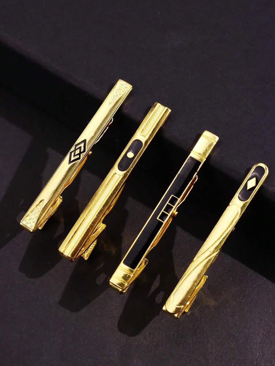 4pcs/Set Fashionable & Simple Golden Men\ Tie Clip For Wedding & Business & Party