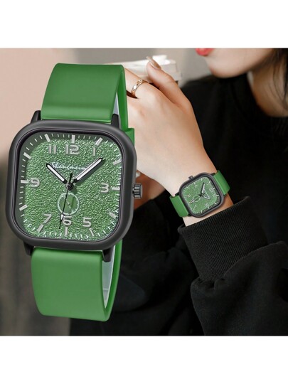 Unisex Square Hoesje Silicone Strap Luminous Business Quartz Wrist Horloge Men Women