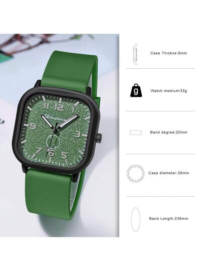 Unisex Square Hoesje Silicone Strap Luminous Business Quartz Wrist Horloge Men Women view 5