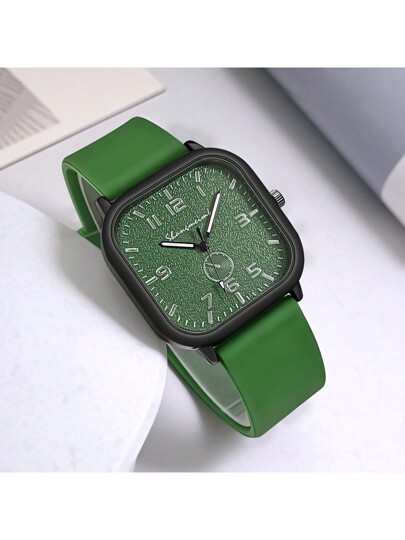 Unisex Square Hoesje Silicone Strap Luminous Business Quartz Wrist Horloge Men Women view 3