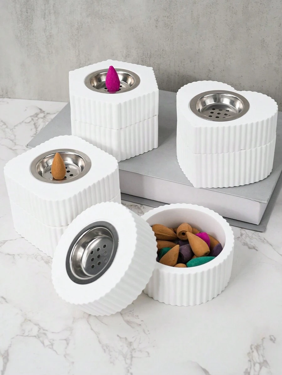 2pcs Silicone Mold, Stripe Incense Burner Mold, DIY Concrete Cement Gypsum Incense Burner Jar Square Round Furnace Diffuser Molds Plaster Resin Storage Box Making - White - View 1