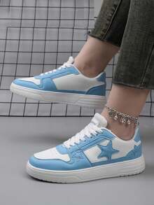 英式流行鞋款，小白超輕平台休閒鞋，黑白熊貓星星鞋，時尚新潮情侶款，復古低筒星星鞋，女士休閒鞋，時尚潮流鞋款，低筒白色休閒鞋，輕便運動鞋，芭蕾訓練鞋 - 淺藍色 - 查看 2