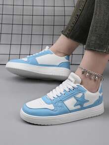 英式流行鞋款，小白超輕平台休閒鞋，黑白熊貓星星鞋，時尚新潮情侶款，復古低筒星星鞋，女士休閒鞋，時尚潮流鞋款，低筒白色休閒鞋，輕便運動鞋，芭蕾訓練鞋 - 淺藍色 - 查看 5