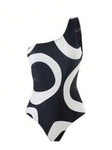 2 pièces Maillot de bain une pièce rétro taille haute femmes à imprimé bicolore, pour l'été