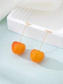 1 par de creativos y lindos aretes de cereza, aretes de gota de múltiples colores con diseño de cereza - Naranja - View 3