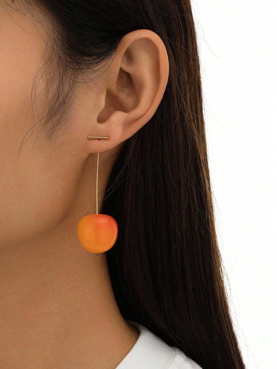 1 par de creativos y lindos aretes de cereza, aretes de gota de múltiples colores con diseño de cereza - Naranja - View 1
