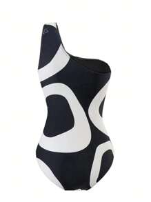 2 pièces Maillot de bain une pièce rétro taille haute femmes à imprimé bicolore, pour l'été