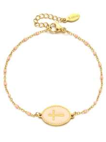 时尚百搭 18K 金不锈钢手链，彩色串珠波西米亚风格宗教吊坠手链，保色，珠子数量随机