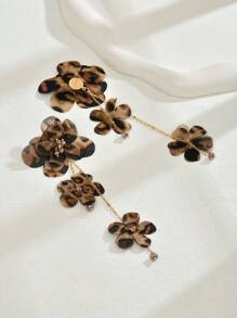 1pair Fashionable Exaggerated Leopard Print Cloth Flower Long Earrings Suitable For Daily Wear - Brown - View 4