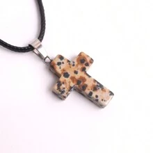 1 Stück natürlicher Stein Rosenquarz Kreuz-Anhänger Halskette Healing Energy Schmuck für Frauen Mädchen, glückliches und liebevolles Geschenk