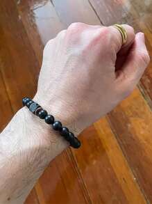 1入組/男士天然火山石時尚手鍊，黑色瑪瑙珠寶