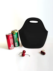 文字印刷可定制文字手提袋，纯色氯丁橡胶午餐袋，加厚隔热便当袋，洗漱包，户外野餐袋，母亲节礼品袋，适合毕业生、少女、大学新生、大二学生、大三学生和高中生，非常适合户外活动、旅行和返校返校毕业礼物，适合教师女士午餐盒袋 - 黑色 - 查看 2