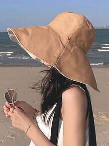 1pc Large-Brimmed Sun Hat For Women, Dual-Sided Bucket Hat For Sun Protection Against UV Rays, Wide Brim And Foldable For Beach, Fishing And Outdoor Activities - Multicolor - View 7