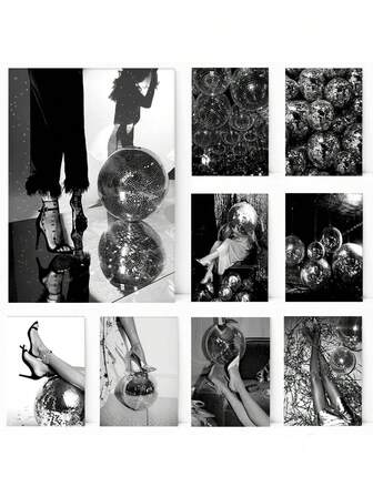 1入組黑白迪斯可球70頭新娘派對海報及帆布印刷牆藝畫作品，適用於房間家居裝飾，不帶框架