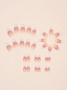 Upgrade Your Elegant With This 30pcs Almond-Shaped, Simple French Style Fake Nail Set, Suitable For Daily Wear For Girls. Press On Nails Nail Supplies