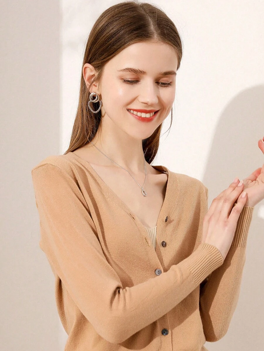 Women's Knitted Cardigan Solid Color With Front Button 2024