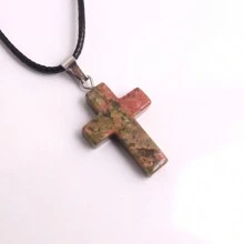 1 Stück natürlicher Stein Rosenquarz Kreuz-Anhänger Halskette Healing Energy Schmuck für Frauen Mädchen, glückliches und liebevolles Geschenk