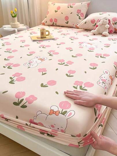 Coral Pink And Golden Rabbit Fleece Skin-Friendly Bedding Set (3 Pieces)