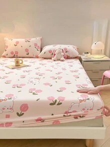 Coral Pink And Golden Rabbit Fleece Skin-Friendly Bedding Set (3 Pieces) - Baby Pink - View 3