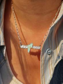 西部風格的綠松石項鍊,帶有英文口號 ,COW BOY COW GIRL YEEHAW HOWDY YALL HEIFER Western Cowboy Turquoise 閃電項鍊,西部風格情侶項鍊,周年紀念禮物 - 復古銀色 - 查看 4