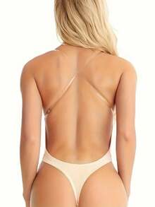 1 pièce Body sans bretelle invisible et moulant pour le sport en extérieur. Soutien-gorge sans marque, gaine sculptante en V profond, gaine sculptante avec poitrine galbée, convient comme sous-vêtement, pour le fitness à la maison, le yoga, la natation, les fêtes de lingerie, etc.
