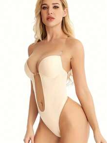 1 pièce Body sans bretelle invisible et moulant pour le sport en extérieur. Soutien-gorge sans marque, gaine sculptante en V profond, gaine sculptante avec poitrine galbée, convient comme sous-vêtement, pour le fitness à la maison, le yoga, la natation, les fêtes de lingerie, etc.
