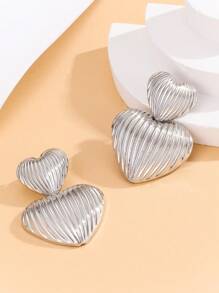 1 par de pendientes geométricos con forma de corazón de textura de concha metálica dorada, regalo para la novia