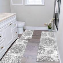 HEBE Vintage Kitchen Rug Sets 3 Piece With Runner Boho Kitchen Rugs And Mats Non Slip Kitchen Mats For Floor Washable Entrance Door Mat Carpet Runner Rugs For Hallways Kitchen Laundry Room - 花灰色 - 查看 4